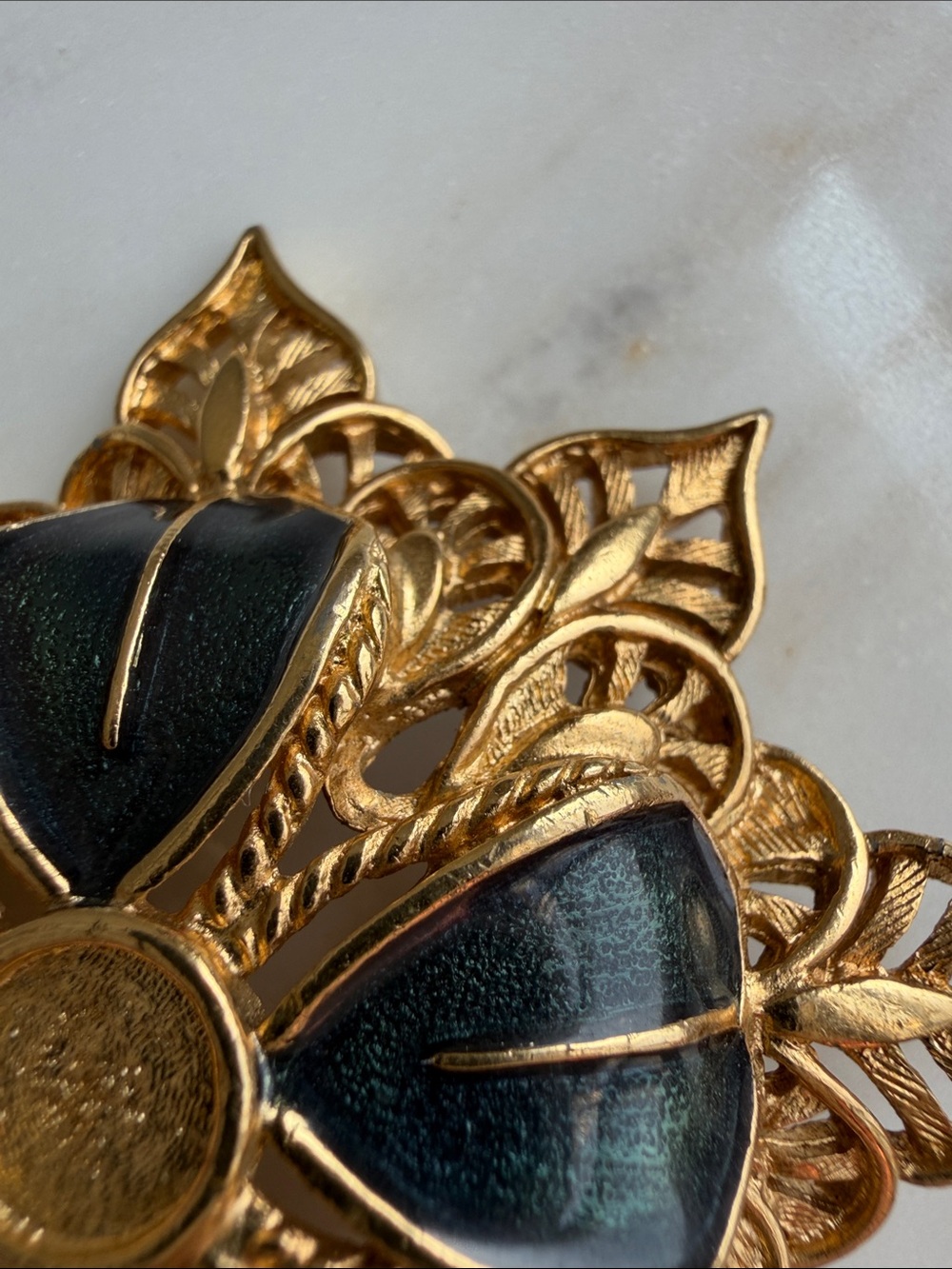 Vintage Monet Gold-Tone Floral Brooch with Green Enamel Petals- Victorian - Picture 4 of 4